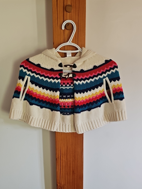 Old Navy Other - Cream Hooded Knit Cape with Multicolor Fair Isle Stripes